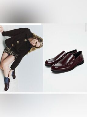 Zara Women's Burgundy Patent Loafers